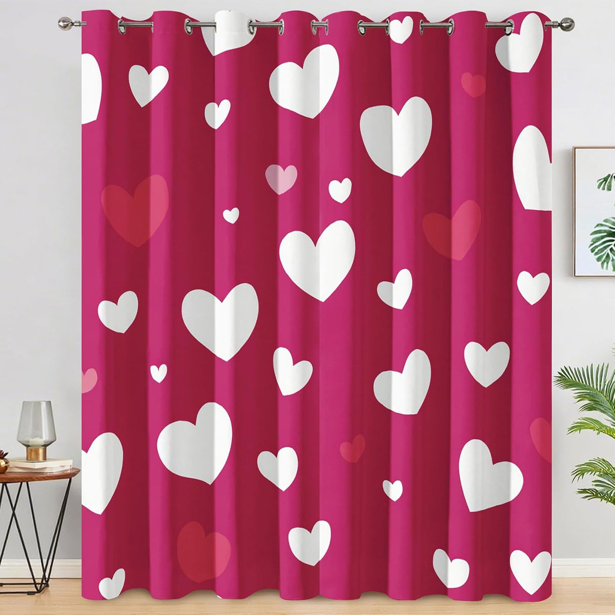 Cute Love Heart Curtains Blackout for Living Room Bedroom, Girls Kids Women Curtains 96 Inch Length 2 Panels Set, Thermal Insulated Grommet Drapes - Pink Heart-Shaped Home Decor Q2K-X16