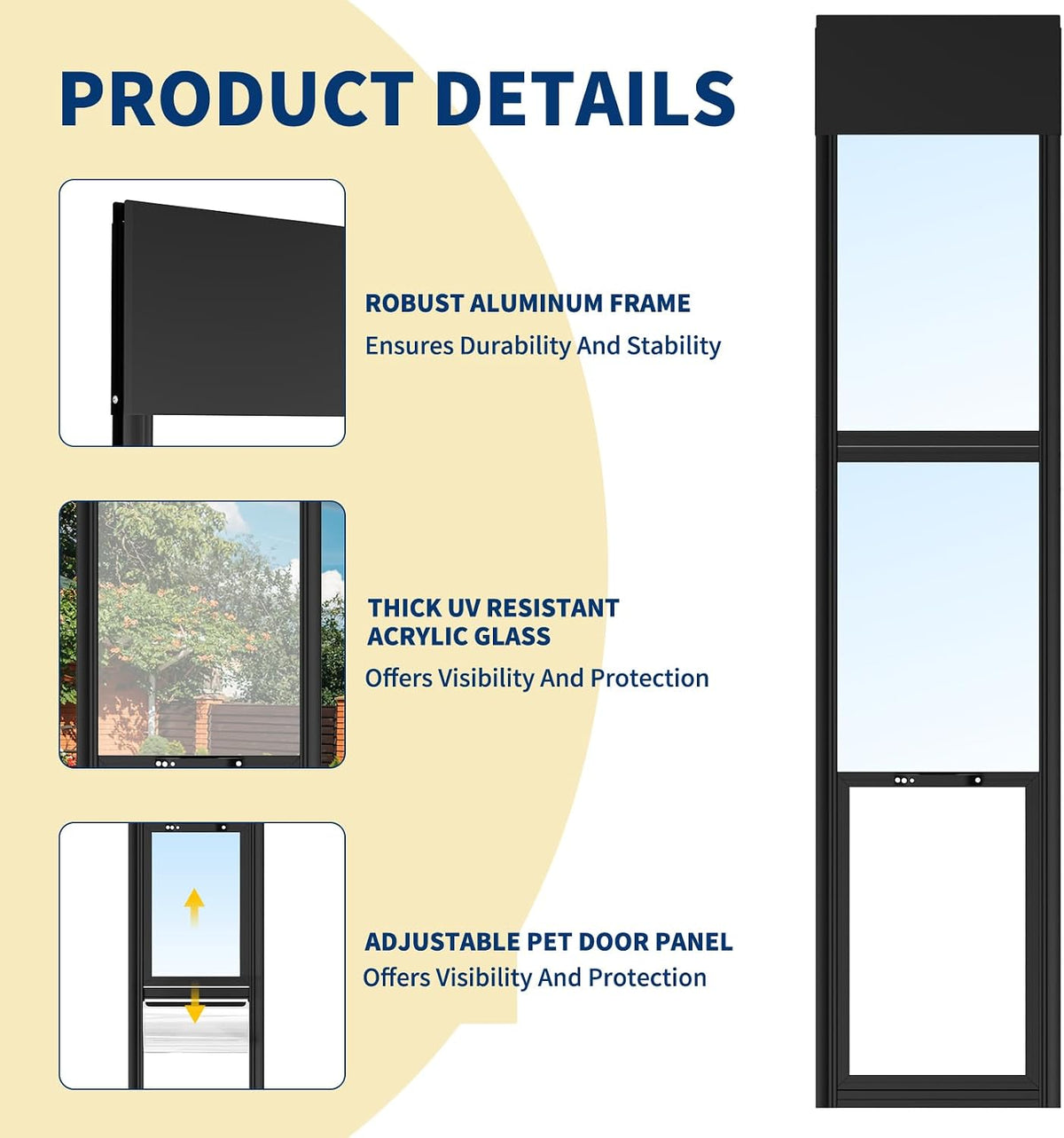 DoCred Dog Door for Sliding Glass Door, 74 13/16" to 80 11/16"