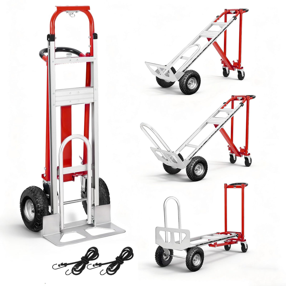 3 in 1 Folding Hand Truck, 600Lbs Capacity, Heavy Duty Collapsible Cart with Retractable Handle and 4 Rubber Wheels, Moving Dolly for Moving Home, Office, Food Service, Shopping Mall, Warehouse