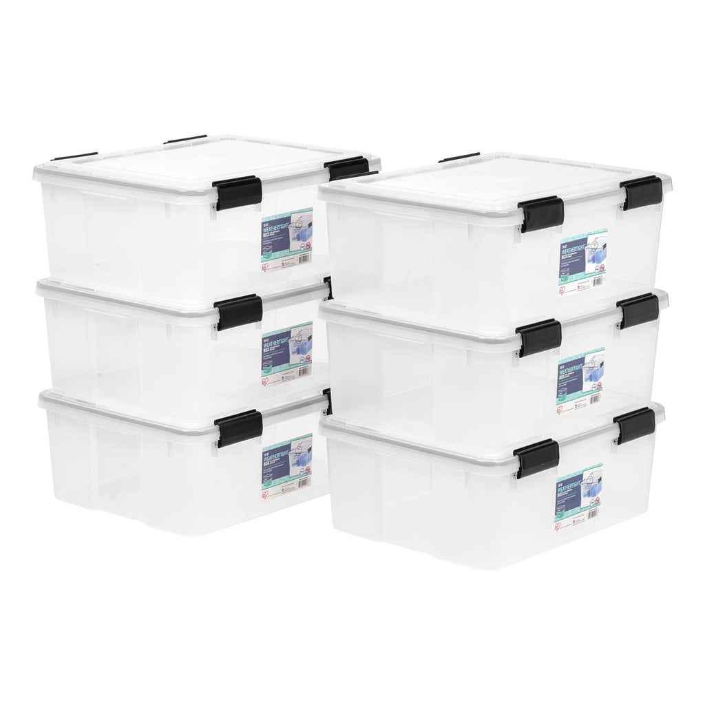 IRIS USA 6-Pack 19 Qt Storage Bins with Gasket Lids, Clear/Black
