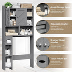 Over the Toilet Storage Cabinet, Freestanding Farmhouse Storage Cabinet Over Toilet, Bathroom Organizer with Paper Holder Stand and Adjustable Shelf, Grey