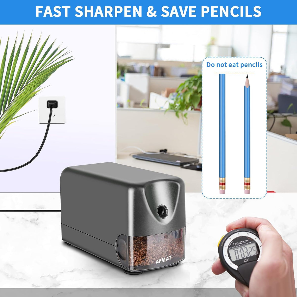 AFMAT Heavy Duty Electric Pencil Sharpener, Auto Stop Classroom Pencil Sharpeners for 6-11mm No.2/Colored Pencils, Pencil Sharpener for Large Pencils, Sharp Point, Save Pencil, PSX3 (Pack of 2)