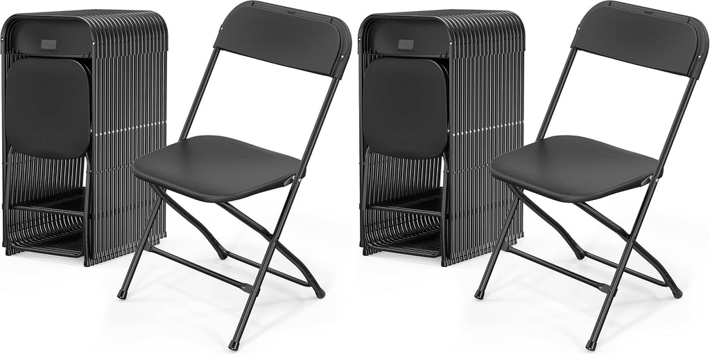 VINGLI 40 Pack Black Plastic Folding Chair, Indoor Outdoor Portable Stackable Commercial Seat with Steel Frame 350lb. Capacity for Events Office Wedding Party Picnic Kitchen Dining