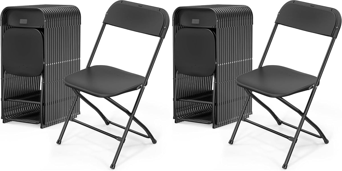 VINGLI 40 Pack Black Plastic Folding Chair, Indoor Outdoor Portable Stackable Commercial Seat with Steel Frame 350lb. Capacity for Events Office Wedding Party Picnic Kitchen Dining