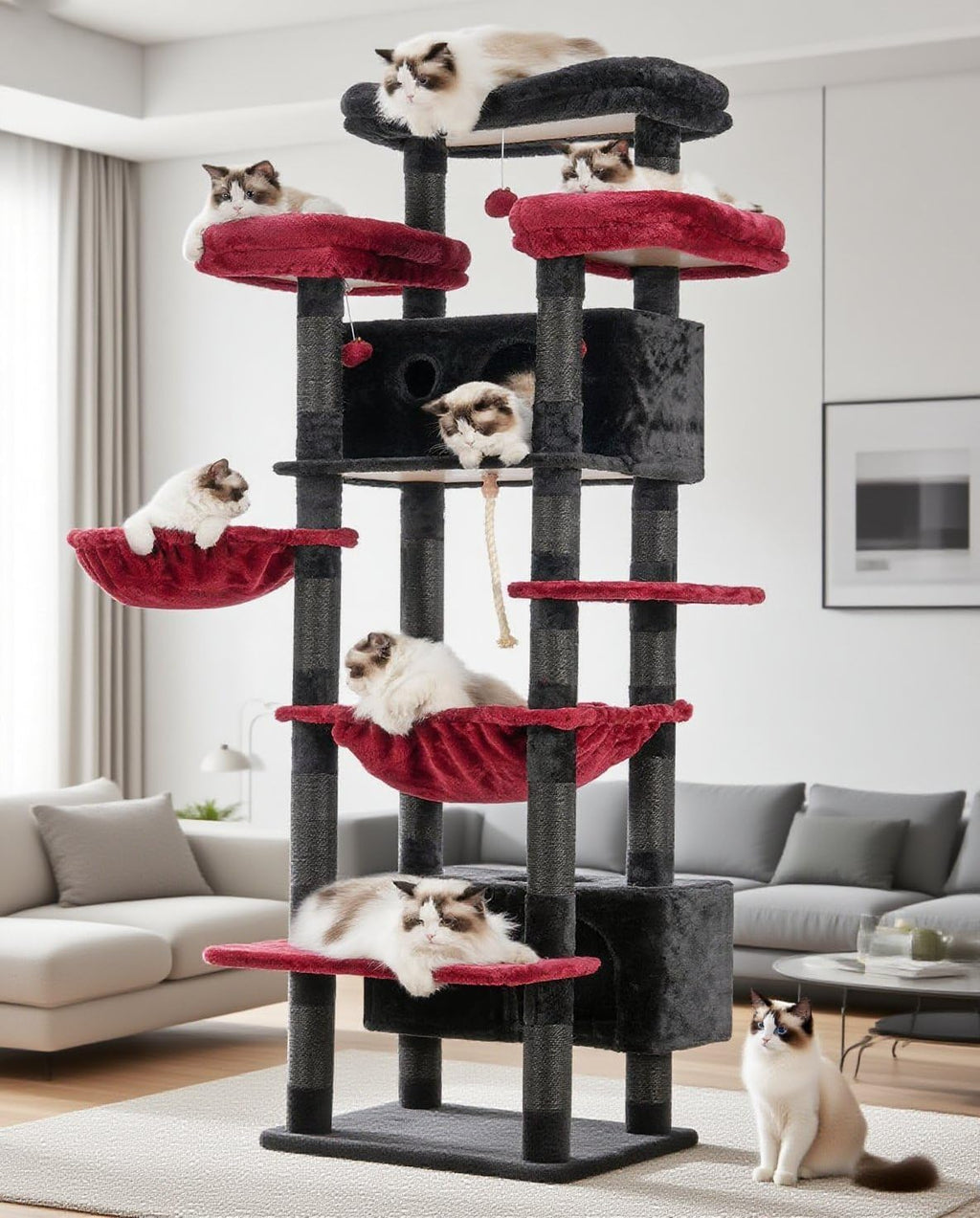 Gitelsnour Cat Tree, 74" Tower for Large Cats, Big Condo & Hammock GCT030W