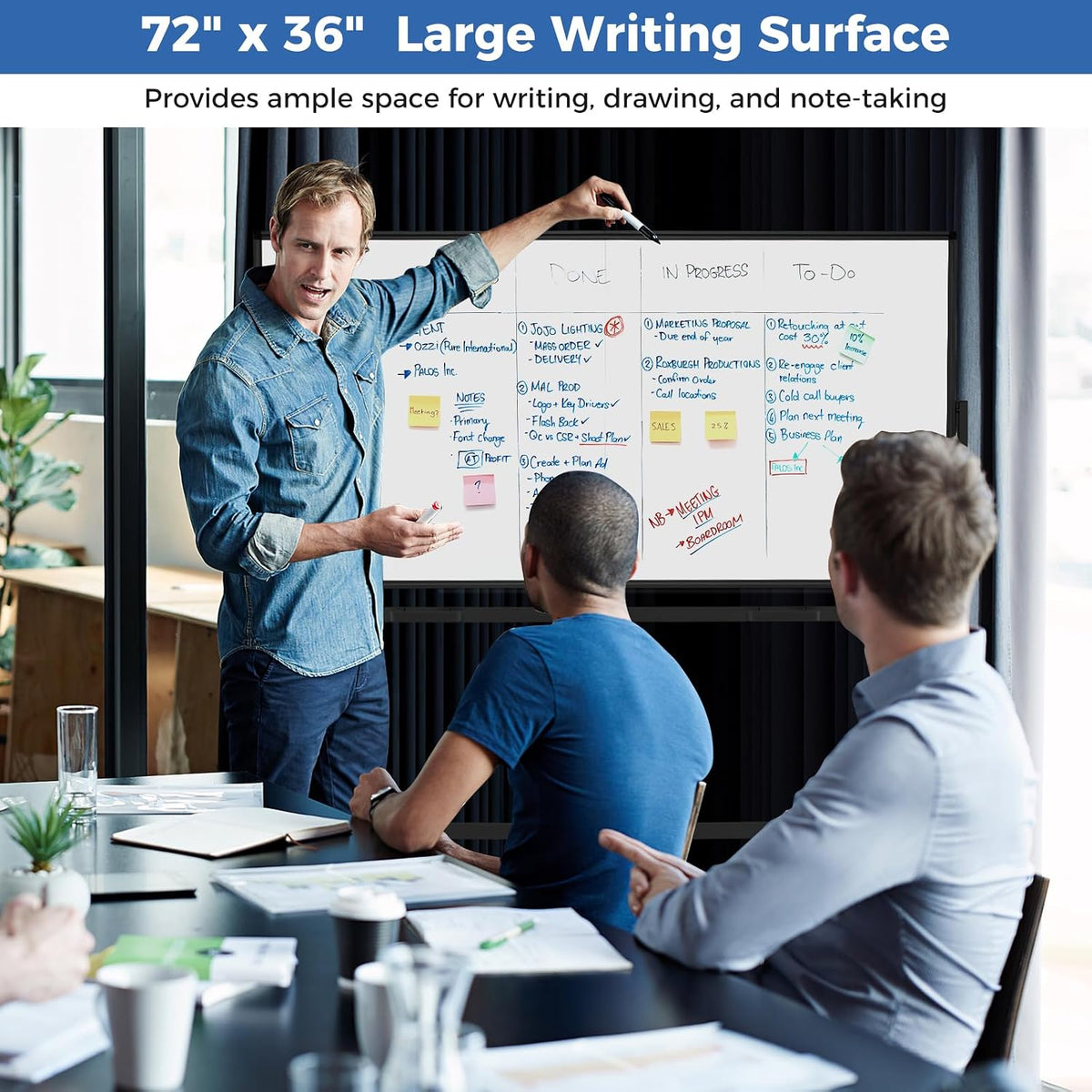 Double-Sided Mobile Whiteboard on Wheels, 72" x 36" Large Dry Erase Board with Stand & Aluminum Alloy Frame, Rolling Magnetic Standing Whiteboard for Office & Classroom (Black)