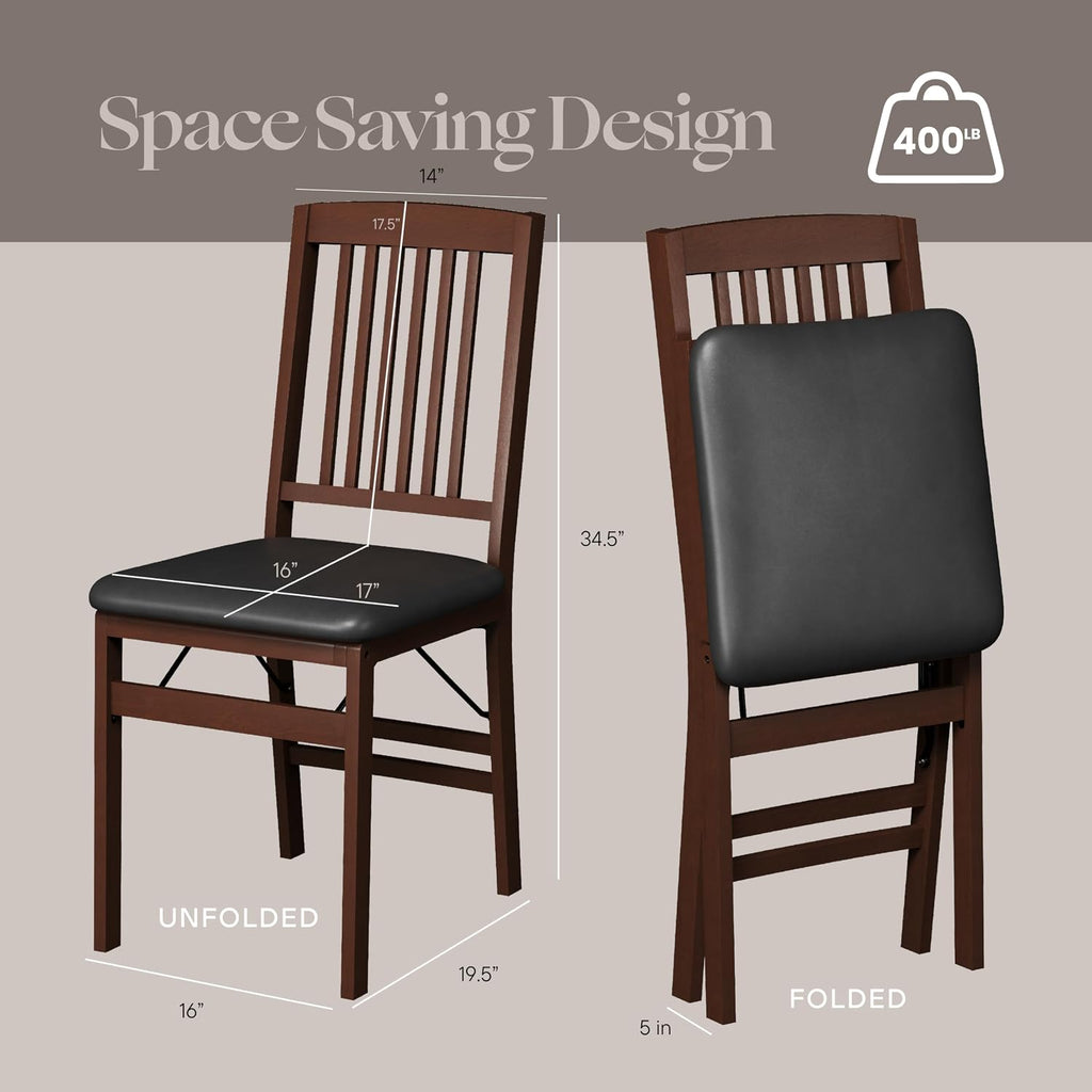 SIMPLEX Folding Wood Dining Chairs, Padded, No Assembly, 2 Pack