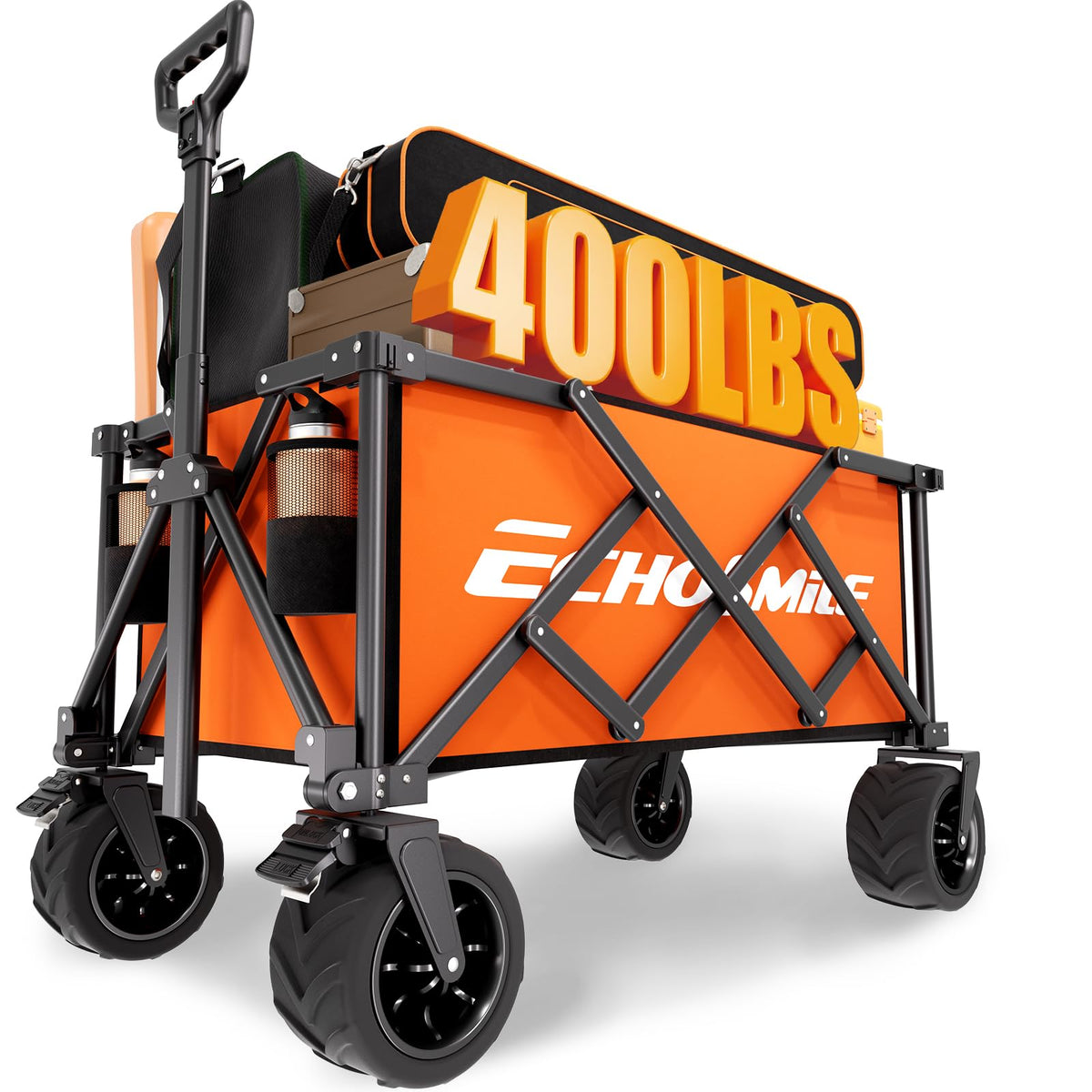 EchoSmile Wagons Carts Foldable Heavy Duty with 400Lbs Wt, 200L Cap, Black