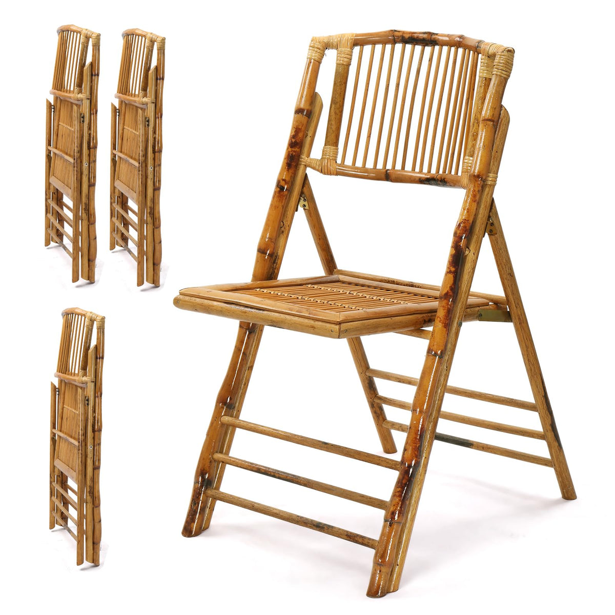 VINGLI Bamboo Folding Chair, Foldable Dining Wood Chairs Comfortable Seat for Outdoor & Indoor, Patio, Porch, Wedding, Party, Event,Brown (2 Pack)