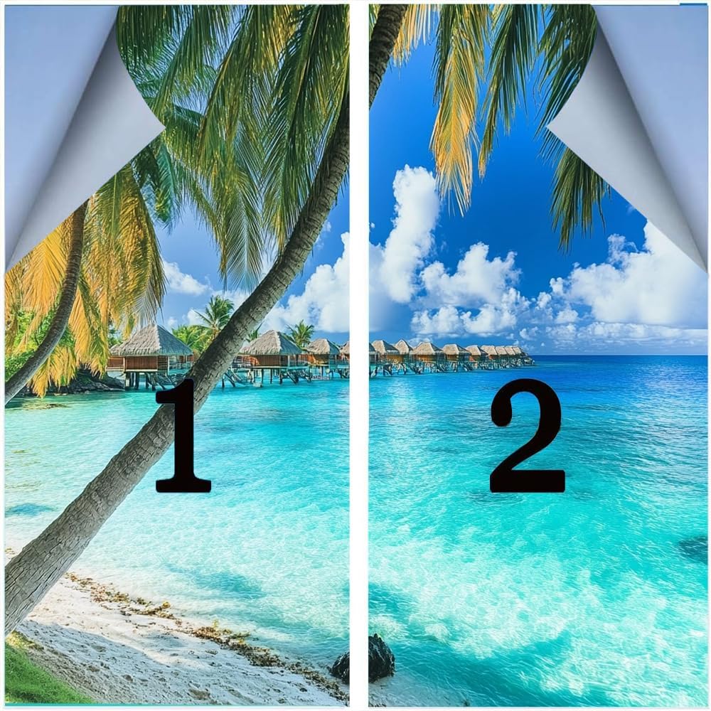 Beautiful Ocean Scenery Window Privacy Film 31.5Wx55.1L inch x 2pcs