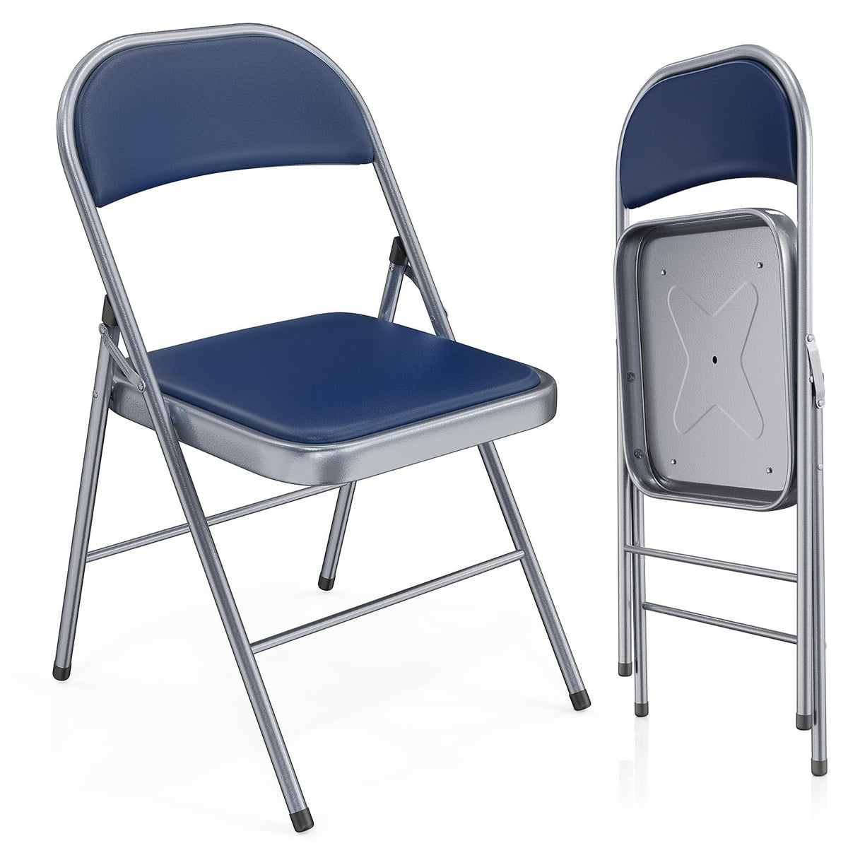 VINGLI 10 Pack Folding Chairs with Padded Seats, Metal Frame with Pu Leather Seat & Back, Capacity 350 lbs, Black