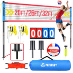 Portable Volleyball Net Set for Backyard, Adjustable Width (32/26/20FT) & Height, Anti-Sag Tension Design for Outdoor Stability, PU Volleyball with Pump, Carry Bag