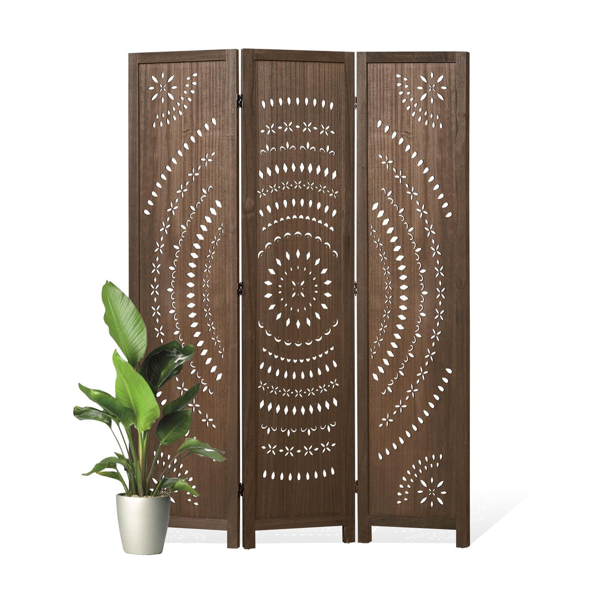 66.9Inch Folding Room Divider, 6 Panels Wood Carved Privacy Screens, Free Assembled Freestanding Partition for Home Office Restaurant Bedroom (Natural)