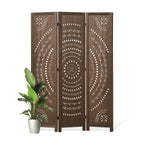 66.9Inch Folding Room Divider, 6 Panels Wood Carved Privacy Screens Free Assembled Freestanding Partition for Bedroom Home Office (Brown)