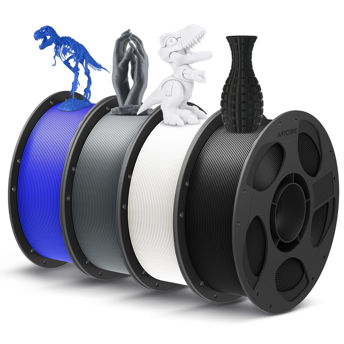 ANYCUBIC PLA Plus (PLA+), 3D Printer Filament 1.75mm Bundle, High Toughness, 1KG Spool, Black, White, Texture Grey, Pink, Red, Blue, Green, Orange, Yellow, Purple, 10KG in Total