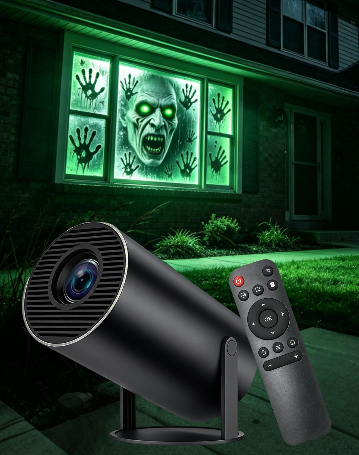 W/ Video Halloween Projector Scary Halloween Decorations，Black：With Fabric