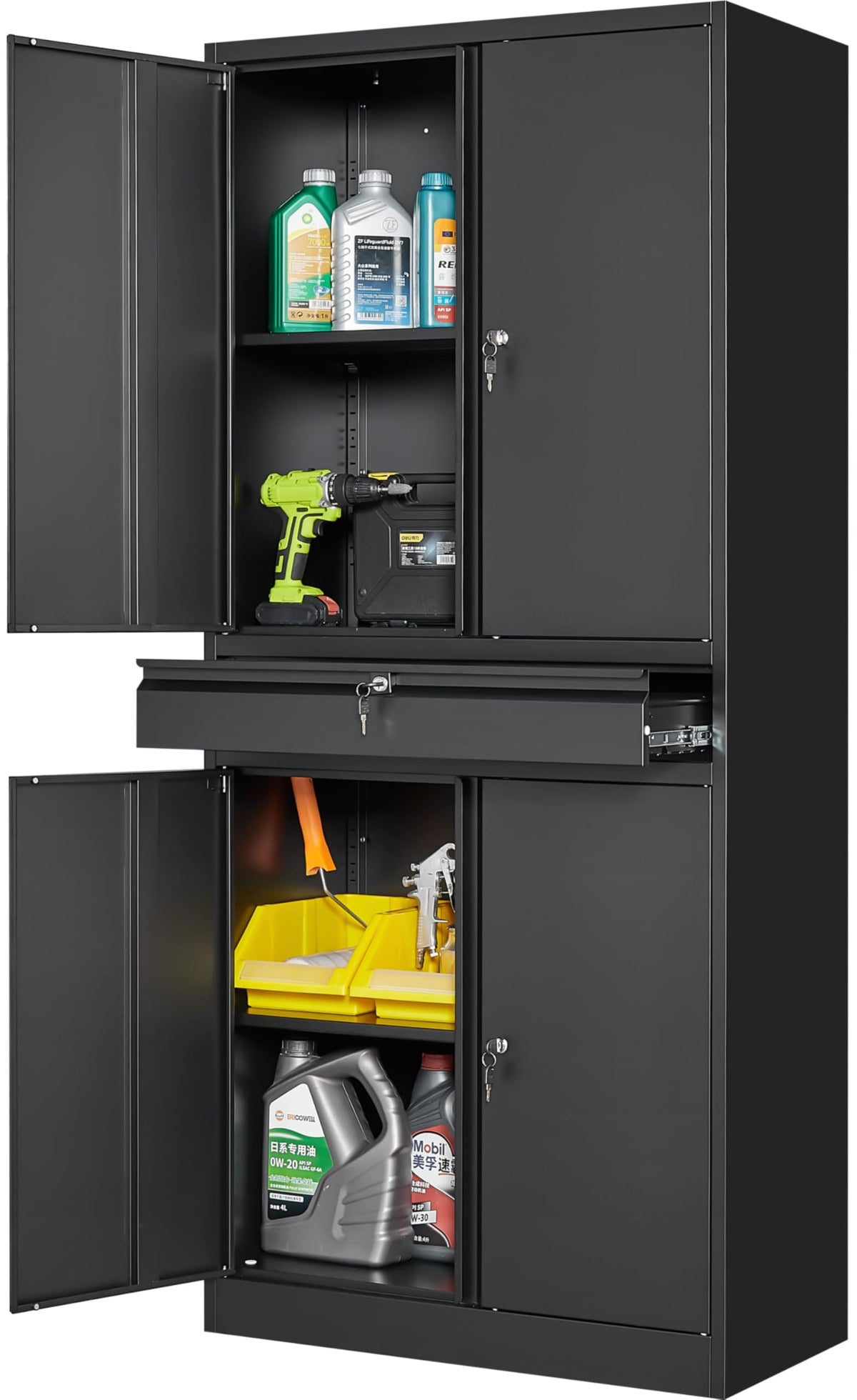 SISESOL 75" Tall Metal Storage Cabinet with Wheels,Rolling Garage Storage Cabinet with Lock,Black Metal Cabinets with Wheels and Shelves,Deep Heavy Duty Tool Locker for Garage,Home,Office,Shop
