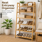 4-Tier Bamboo Bookshelf Ladder Shelf Plant Stand Rack, Wood Bookshelf Natural Wood Shelving Unit, Space-Saving Leaning Bookcase with Sturdy Frame, Bamboo Shelf Decorative Display R
