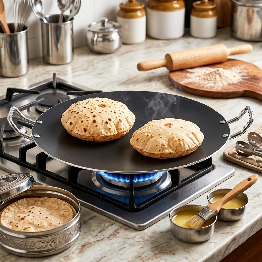 Kitchen King Jumbo Non Stick Dosa Tawa/Roti Pan – Large Heavy Gauge Aluminium Comal Griddle, PFOA Free Flat Tawa for Dosa, Roti, Chapati & Pancakes, Easy Clean Cookware (50cm / 20")