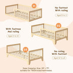EXPERLAM Twin Montessori Floor Bed for Kids, Removable Rails, Burlywood