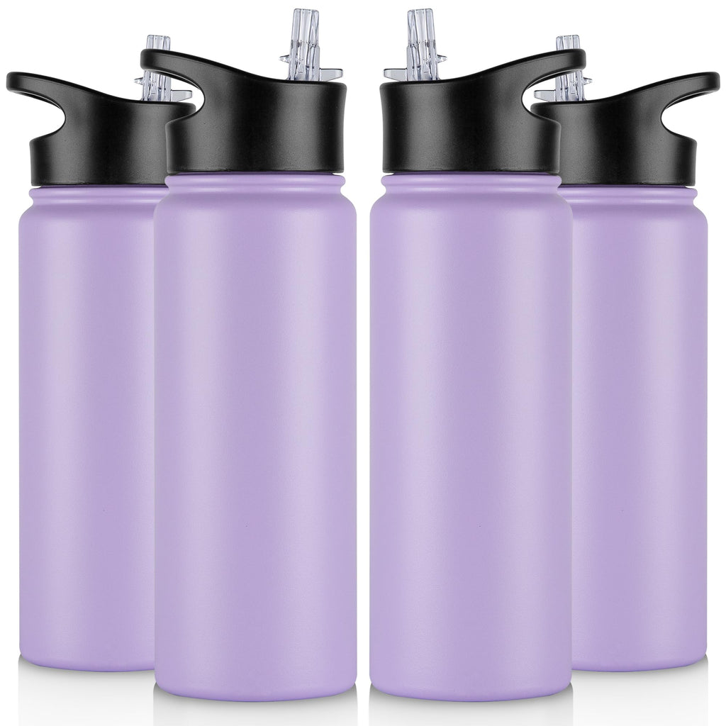 32 oz Insulated Water Bottle Bulk 8 Pack, Stainless Steel Sports Water Bottles with Straw Lid & Wide Mouth Lids, Double Walled Vacuum, Leak Proof, White