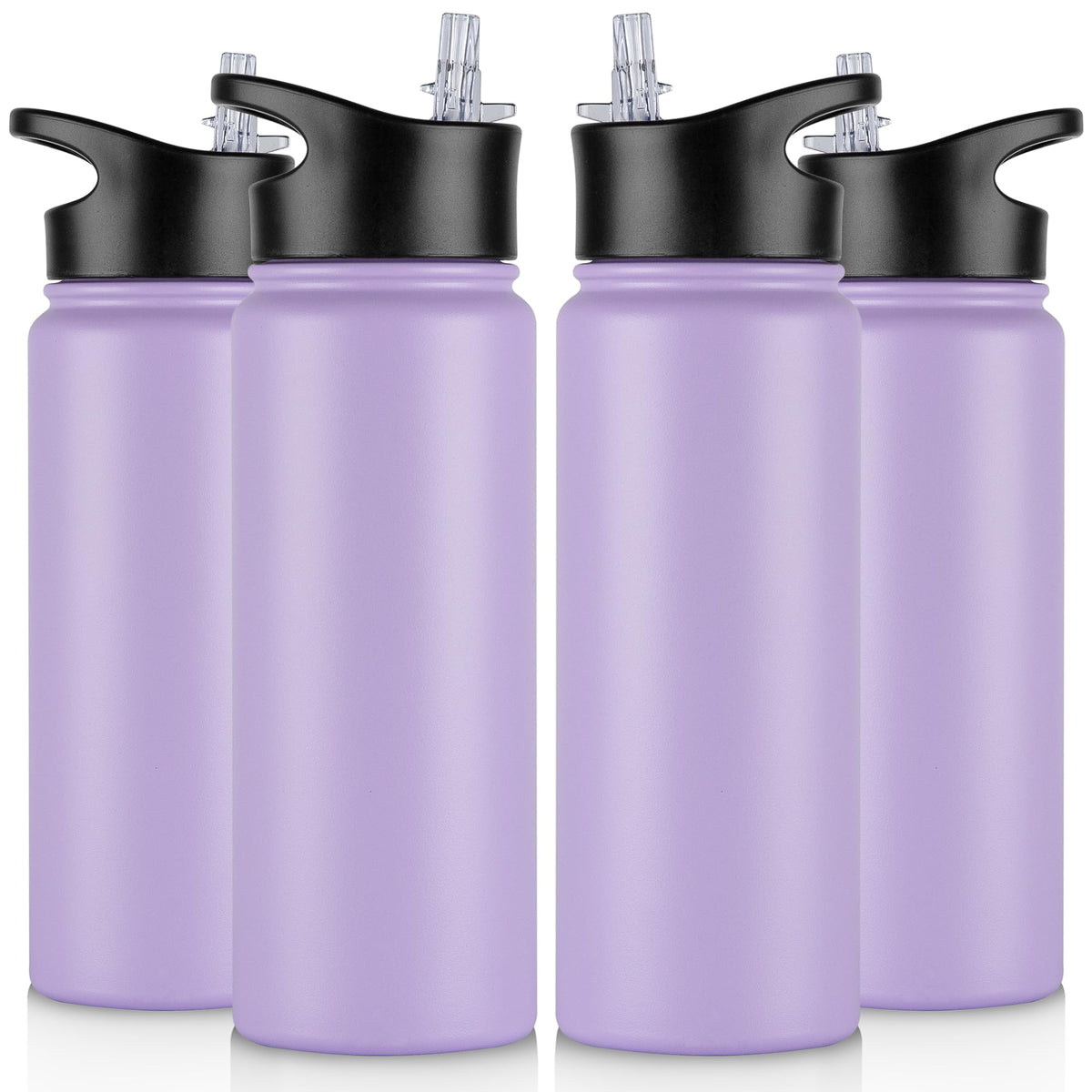 32 oz Insulated Water Bottle Bulk 8 Pack, Stainless Steel Sports Water Bottles with Straw Lid & Wide Mouth Lids, Double Walled Vacuum, Leak Proof, White