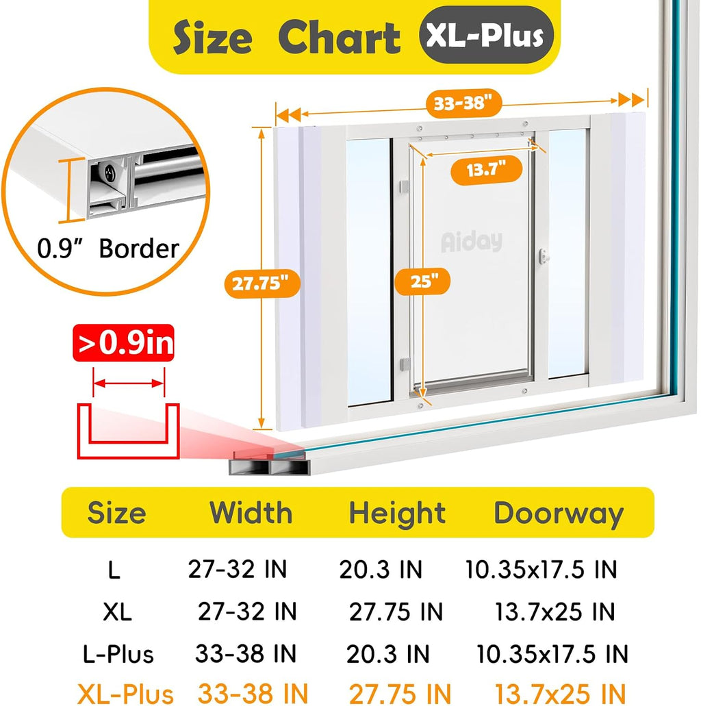 Dog Door for Window, Aluminum Frame Window Pet Door, Adjustable to Fit 33"-38" Width Sliding Windows, Magnetic Closure, Fits Dogs up to 200lb, Extra Large-Plus