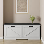 Farmhouse Shoe Storage Bench with Seat Cushion & 2 Flip Drawers