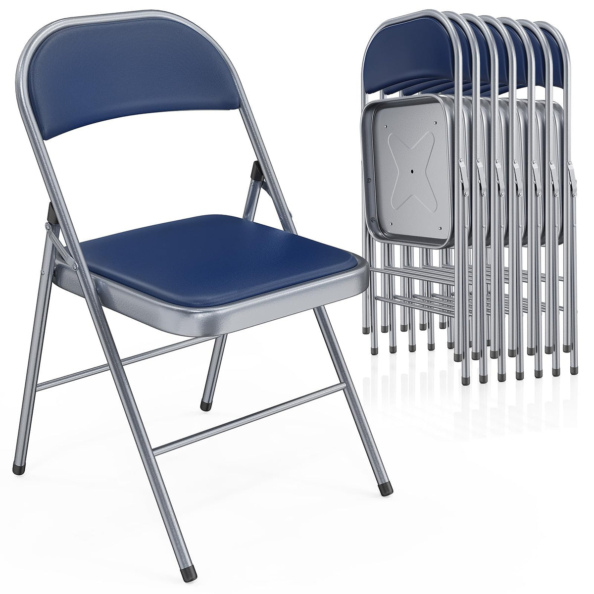 VINGLI 10 Pack Folding Chairs with Padded Seats, Metal Frame with Pu Leather Seat & Back, Capacity 350 lbs, Black