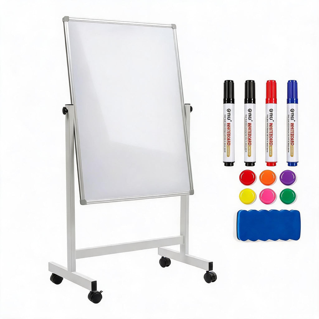 Double-Sided Magnetic Dry Erase Rolling Whiteboard on Wheels