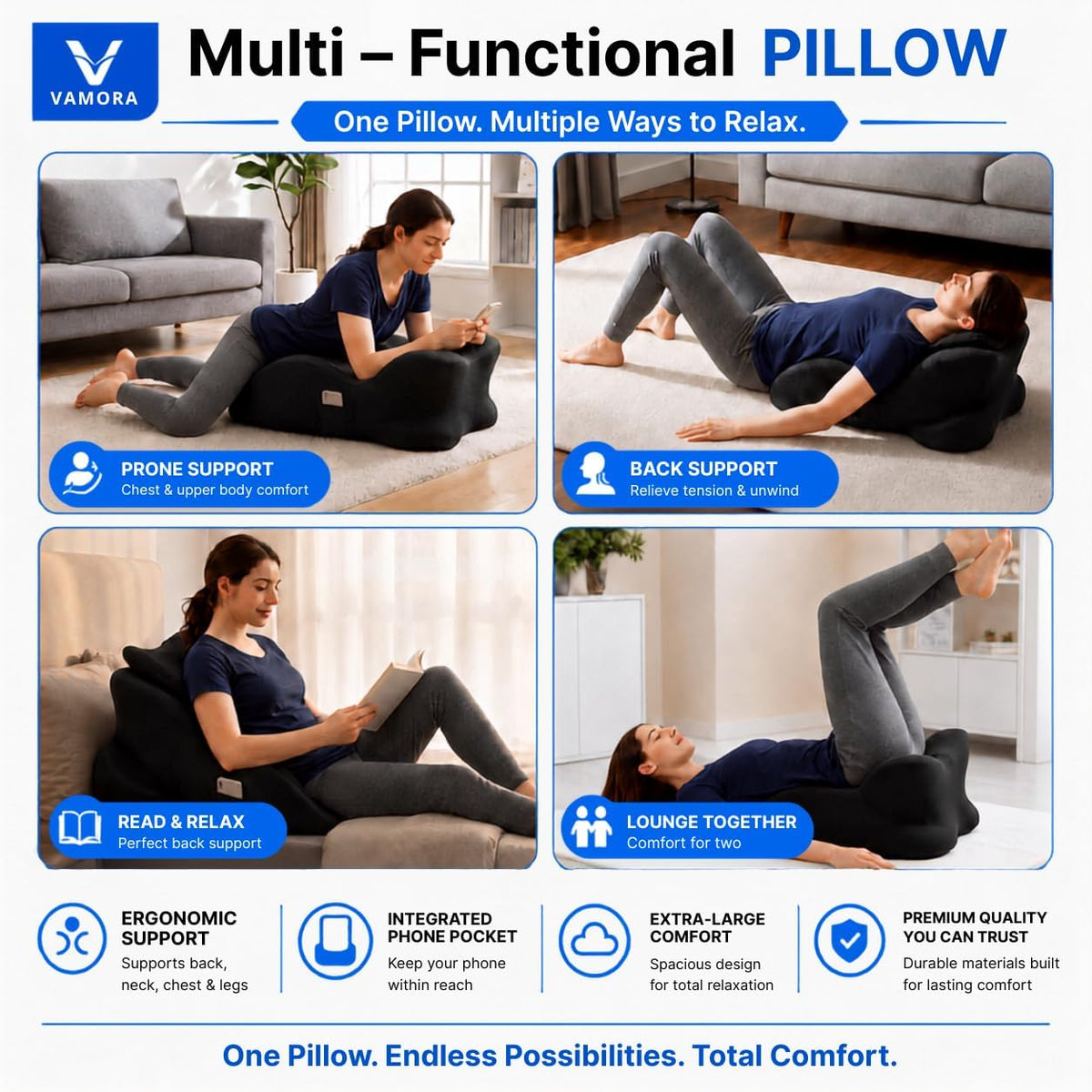 Memory Foam Couples Ergonomic Wedge Pillow Extra Large 27°