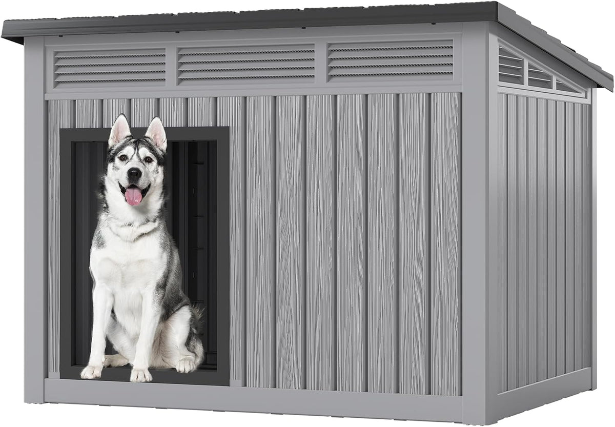 Fancyango Large Dog House with Weatherproof Roof for Indoor & Outdoor Use - Big Dog House for Large Medium Dogs(42.8" L x 33" W x 31.5" H) Grey