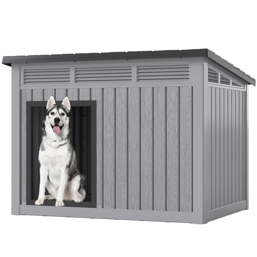 Fancyango Large Dog House with Weatherproof Roof for Indoor & Outdoor Use - Big Dog House for Large Medium Dogs(42.8" L x 33" W x 31.5" H) Grey