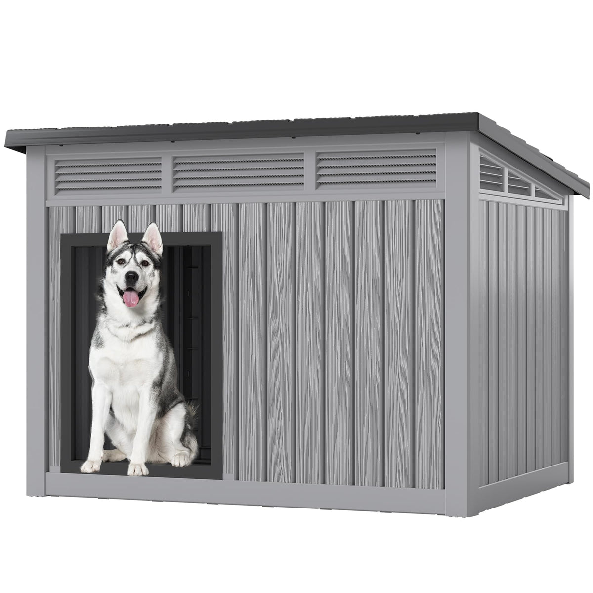 Fancyango Outdoor Dog House for Large Dogs, Outside Dog House with Weatherproof Roof, XL Dog House (Classic Grey, 43" L x 33" W x 32" H)