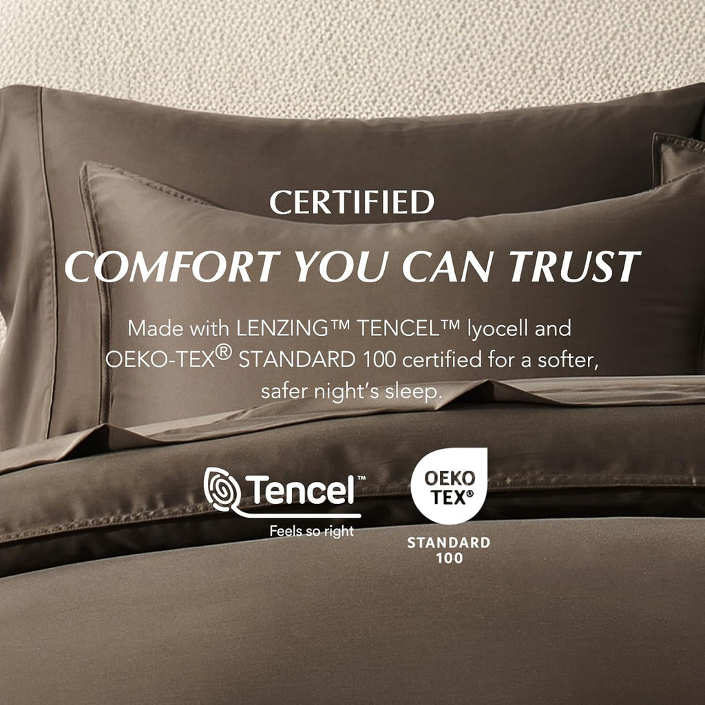 EverGrace Tencel™ Sateen Duvet Cover Set, King Size, Espresso Brown