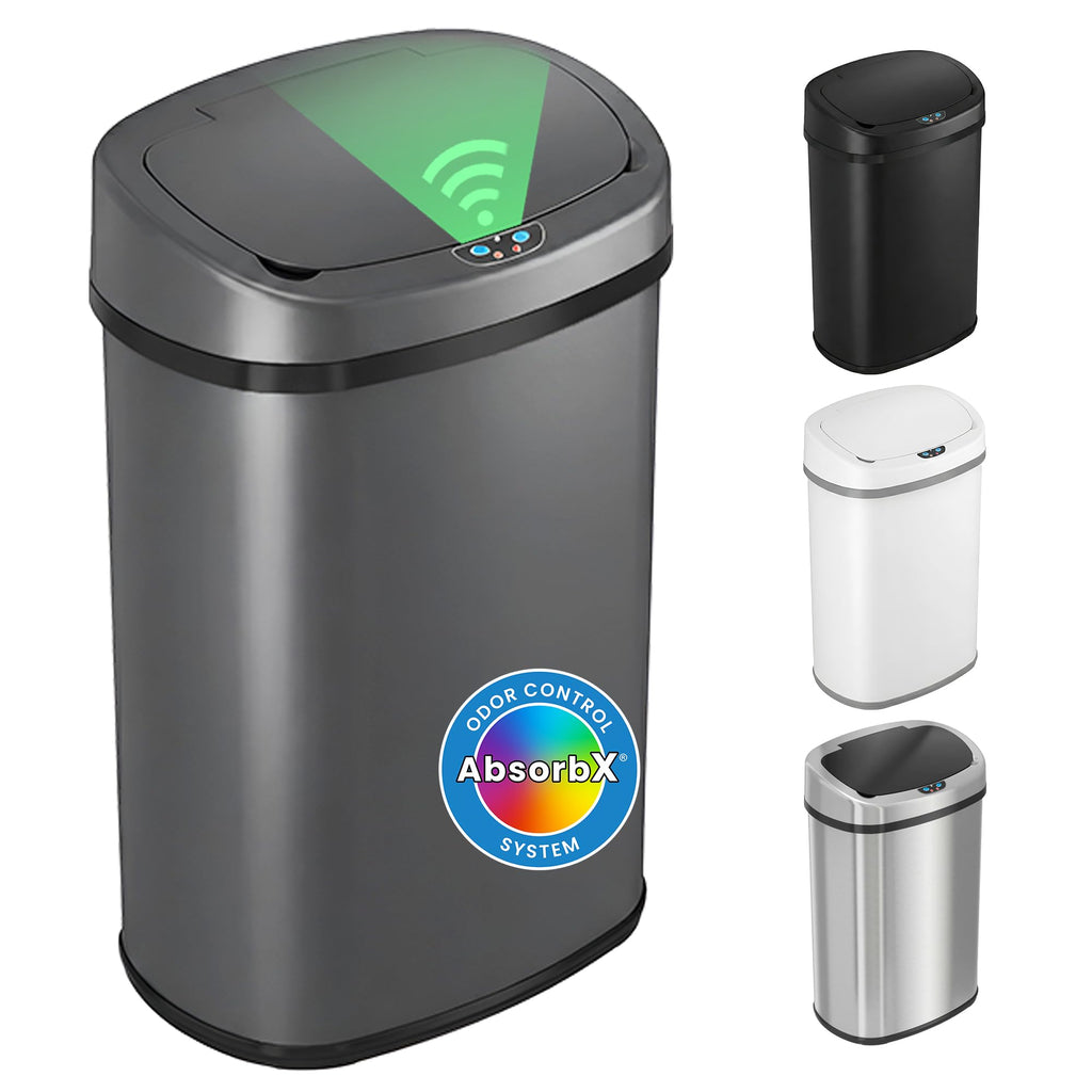 iTouchless Patented 13 G Stainless Steel Sensor Trash Can | AbsorbX Filter