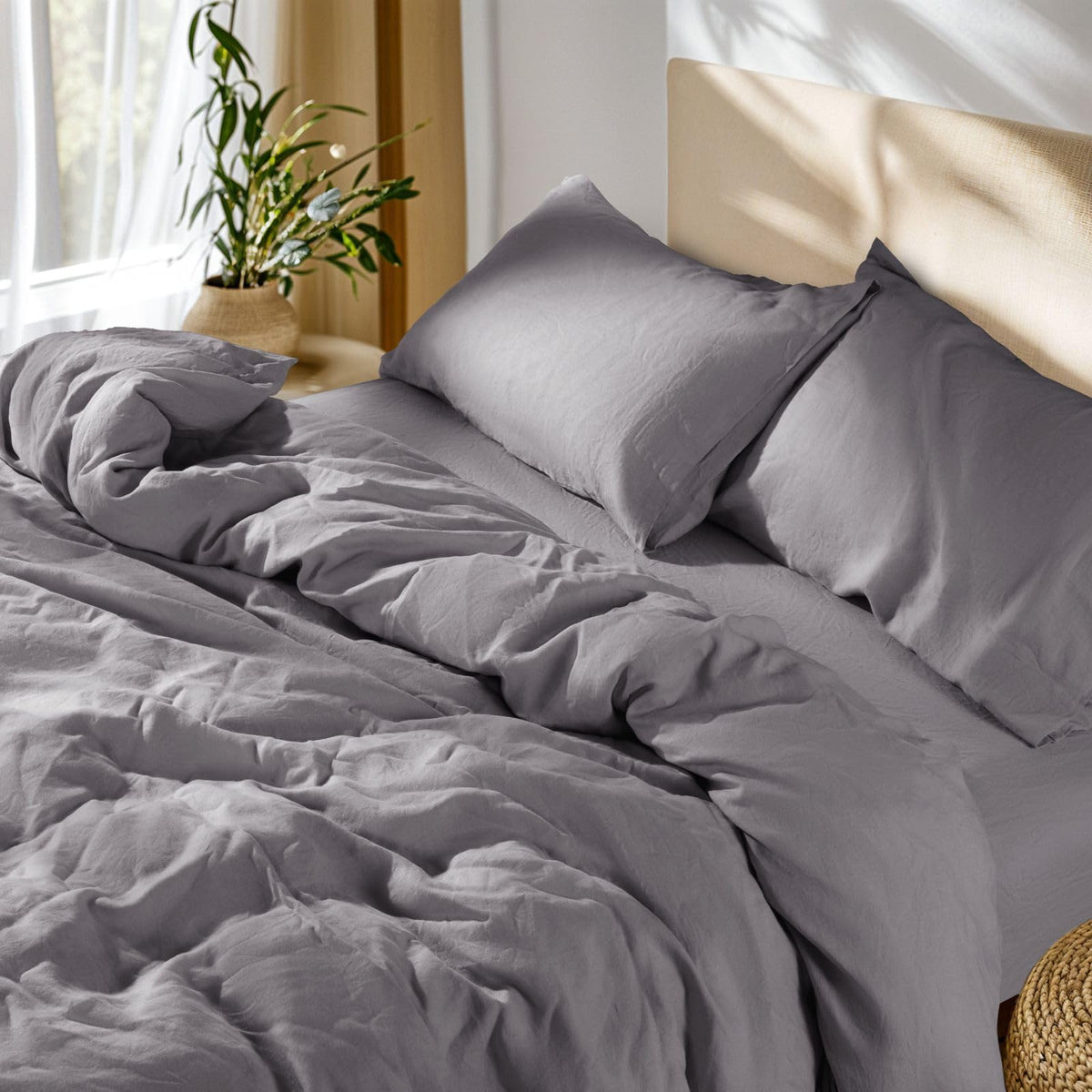 SONORO KATE 100% French Linen King Duvet Cover Set,Zipper Closure,3PC