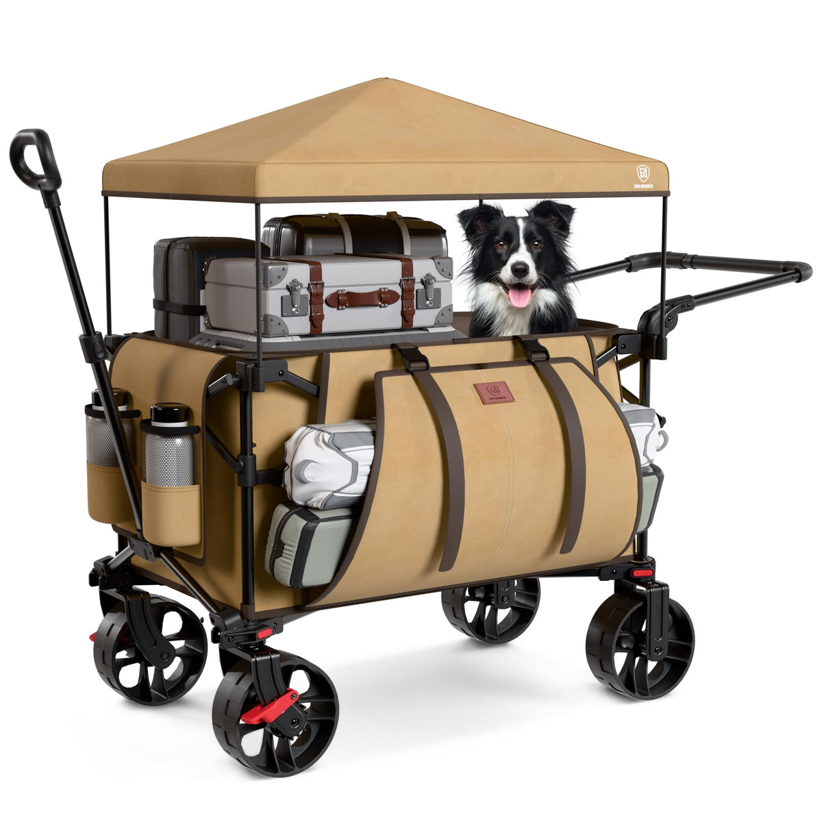 EVER ADVANCED Folding Push Wagon with Brakes, Portable Shopping Cart