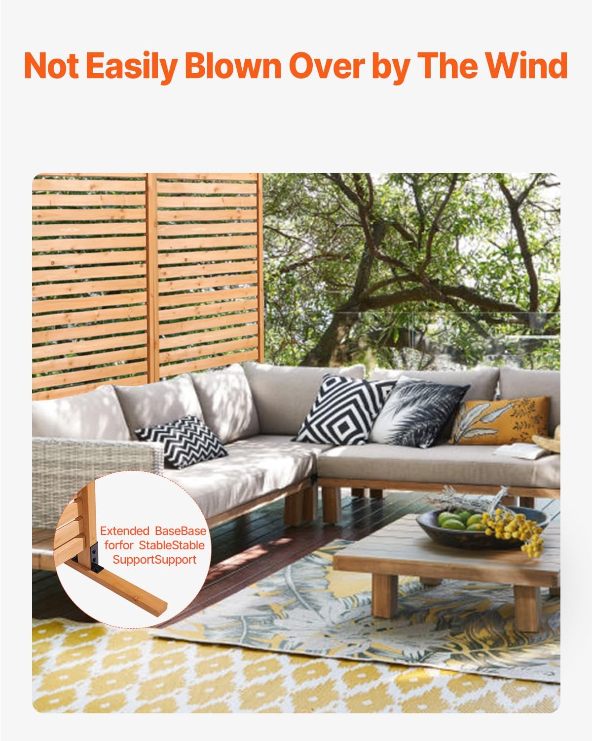 VEVOR Wooden Privacy Screen, 36" W x 73" H Outdoor Privacy Screen, Freestanding Wood Privacy Panel with Stand, Decorative Patio Privacy Screen, Outdoor Divider for Balcony Patio Lawn Garden