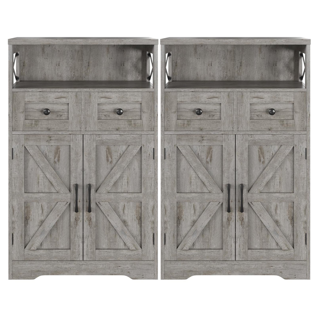 Farmhouse Storage Cabinet with Drawers, Small Kitchen Pantry Cabinet, White