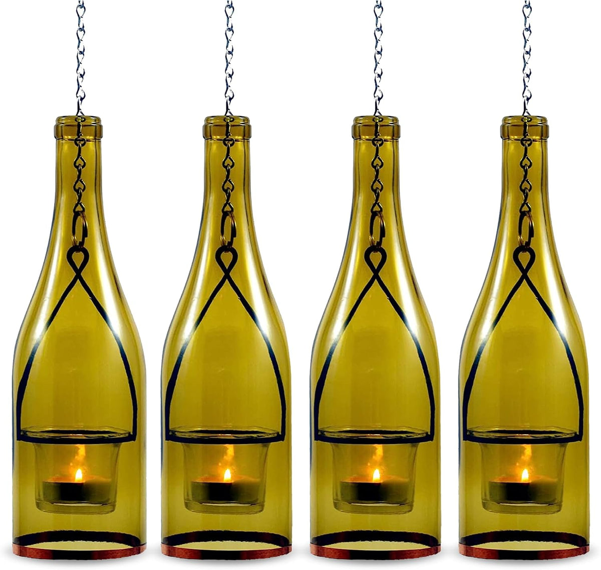 Blue Ridge Mountain Gifts Hanging Wine Bottle Indoor/Outdoor Lantern Lights - Decorative Lights Votive Candle Holder, Great for Rustic Wedding Decorations, Patio Decor, or Garden Decor, Yellow (4pcs)