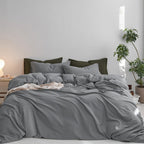 MooMee Upgraded Softer Duvet Cover Set 100% Washed Cotton Twill King