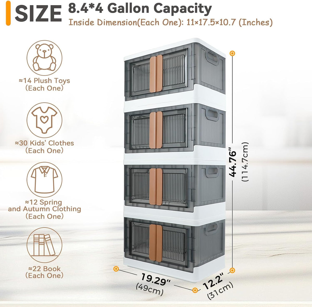 Storage Box, Plastic Cabinet, 8.4 Gals (32L) Each One, 4 Packs