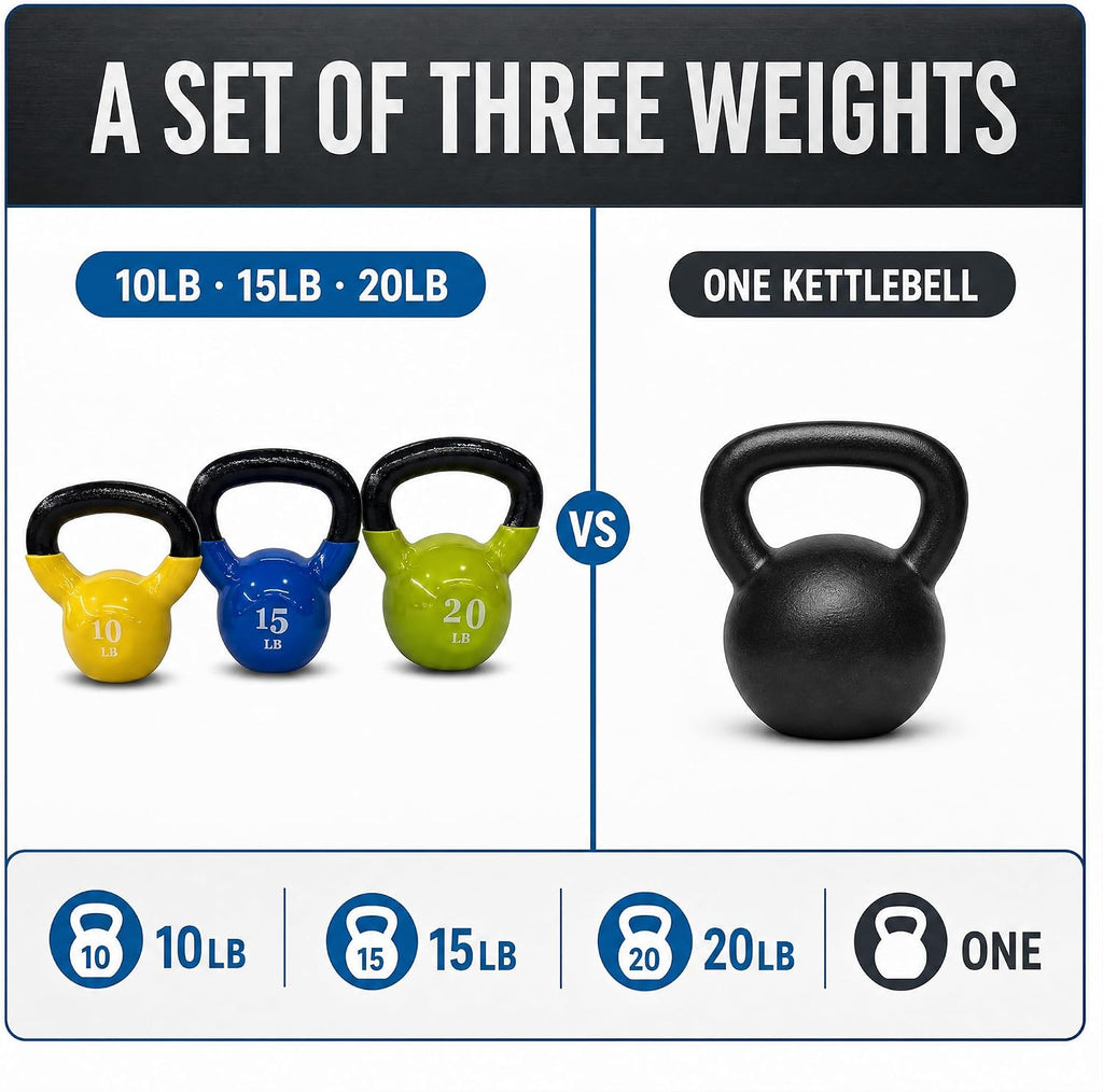Fitvids 5-50 LB Kettlebells Cast Iron Strength Training Kettlebells for Home Gym Exercises, Single or Set