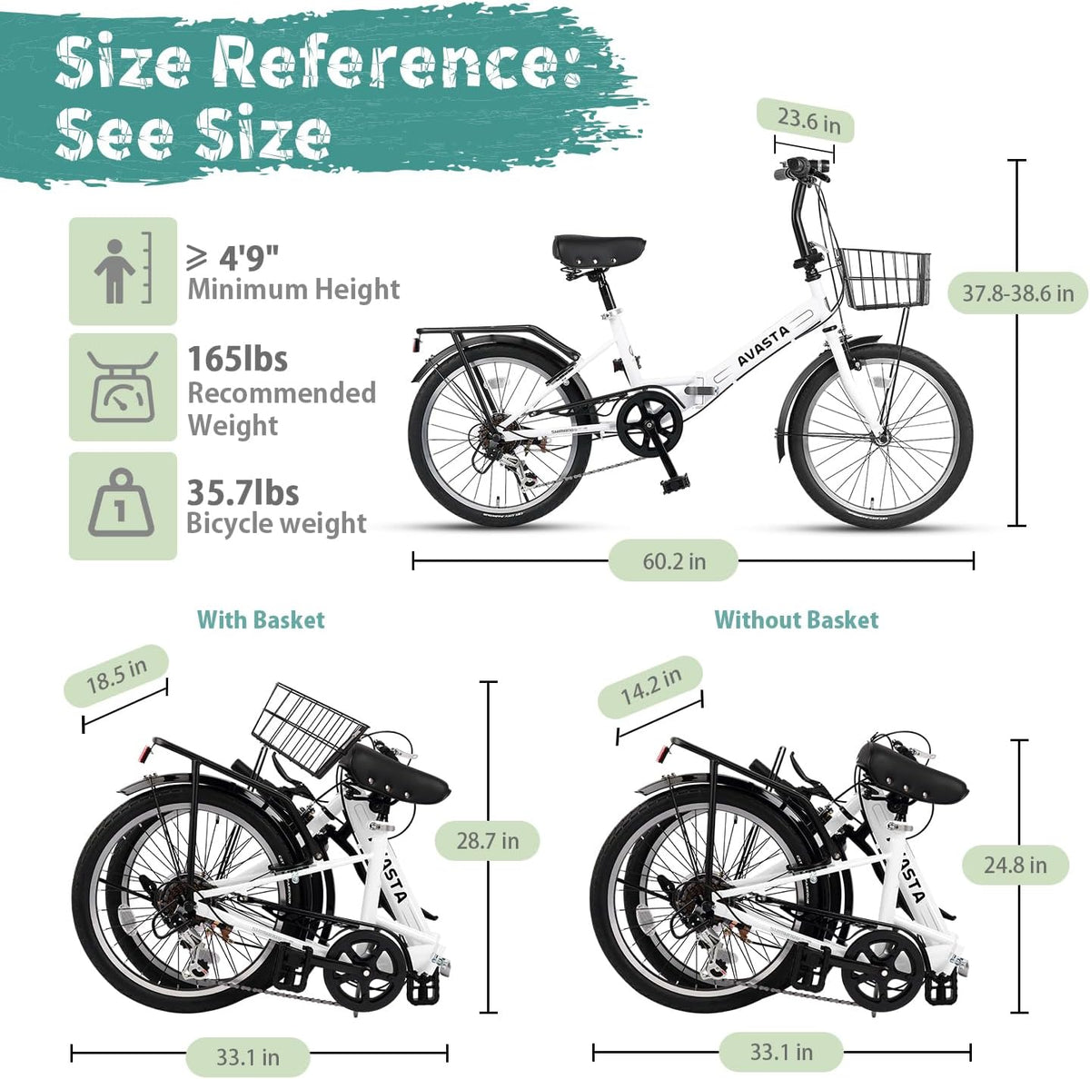 AVASTA Quartet Folding Bike, 20/24 Inch, 7-Speed, Dual Brakes
