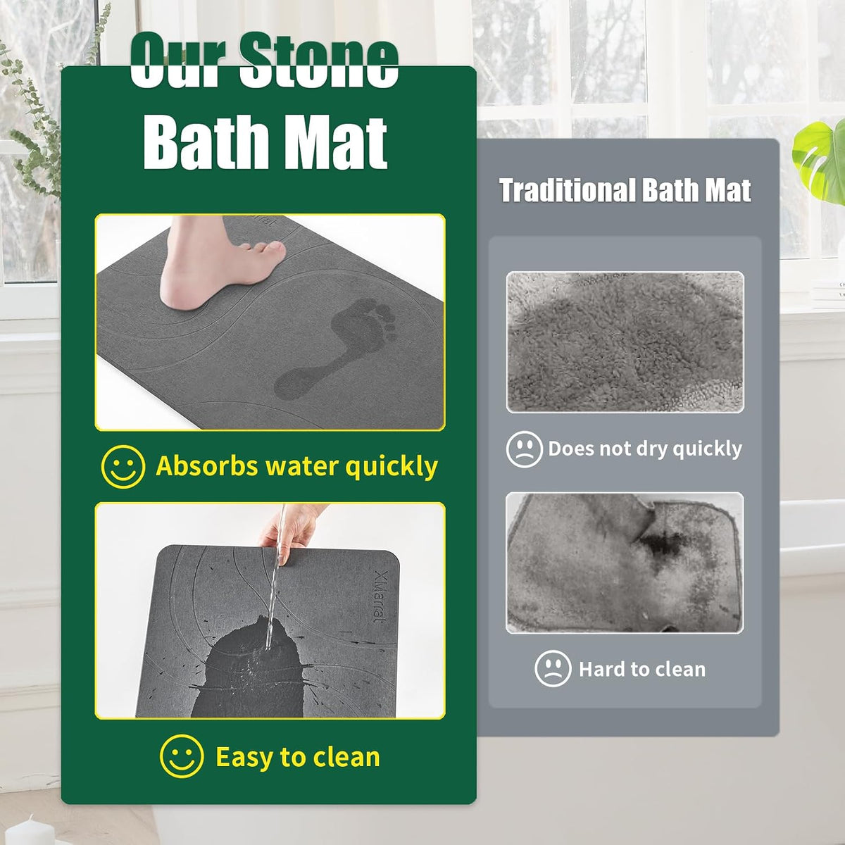 XMarrat Extra Large Stone Bath Mat for Bathroom, 2 Pack, 31.5"x19.7"