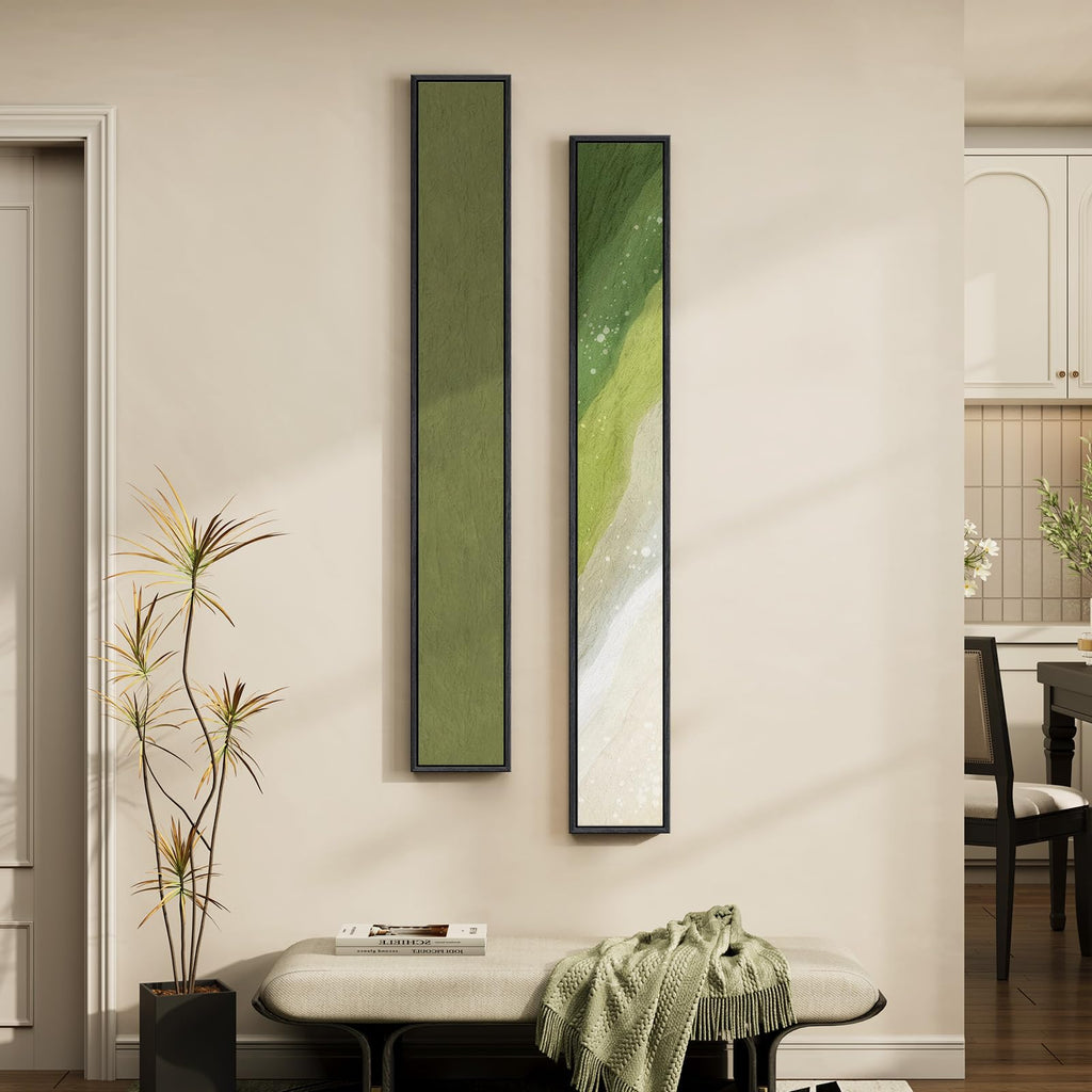 Large Framed Beige Cream Abstract Vertical Wall Art for Hallway, 2 Piece