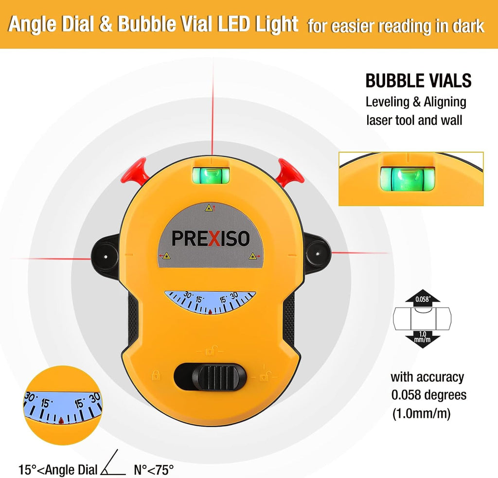 PREXISO Multi Surface Laser Level LED Light Vial, Cross Line Laser