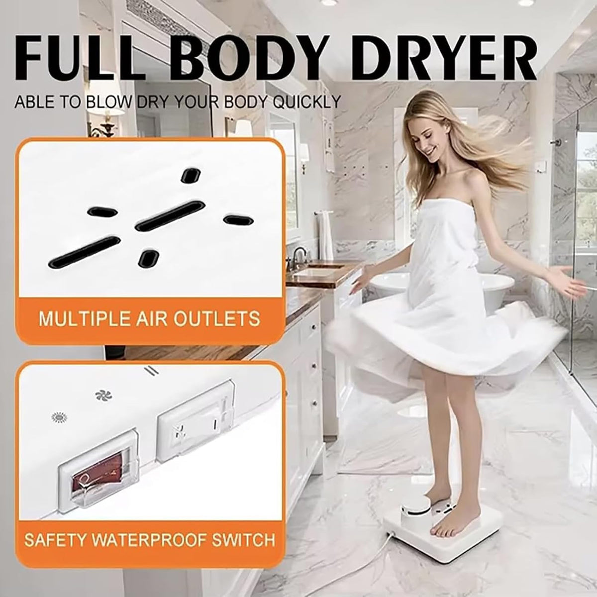 Body Dryer after Shower, Cool & Warm Modes, Hands-Free Foot and Skin Care Blower Professional for Elderly & Family, Waterproof Grooming Heate