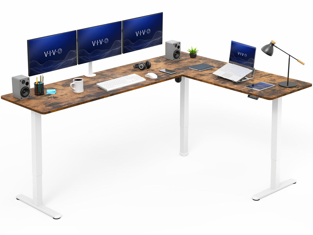 VIVO Light Wood 63 x 55 in Corner Standing Desk, DESK-E3CTGC